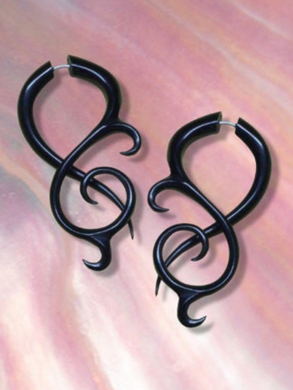 Black Swirl Hoop Earrings - Artistic Curved Design - Picture 1 of 4